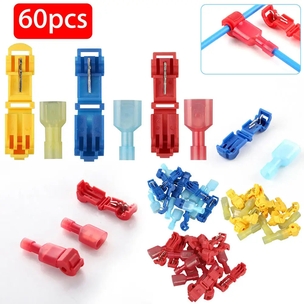60pcs/set T Tap Electrical Wire Connectors Quick Splice Electrical Wire