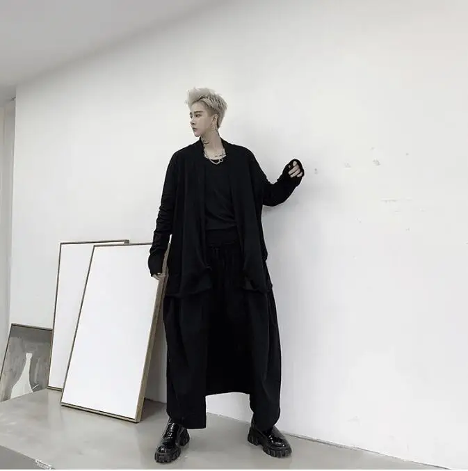 M-XL! Весенний Темный стиль, индивидуальный дизайн, мужской свободный Тренч средней длины выше колена, мужская куртка