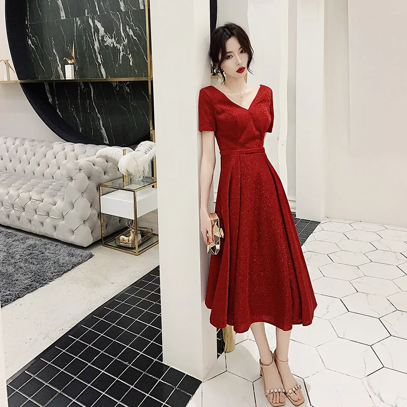 Элегантное бордовое вечернее платье Qipao изысканные блестящие стразы Robe De Soiree платье для выпускного вечера с v-образным вырезом женское платье макси размера плюс