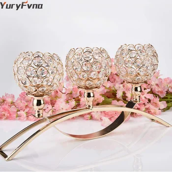 

YuryFvna 3-Candle Crystal Wedding Candle Holder Metal Candlestick Table Decorative Centerpiece Dinner Party Home Decoration
