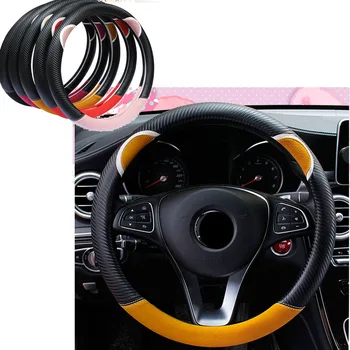 

38cm Leather Carbon Cute Car Steering-wheel Cover For Peugeot 307 206 308 407 207 2008 3008 508 406 208 Mazda 3 6 2 CX-5 CX5 CX-