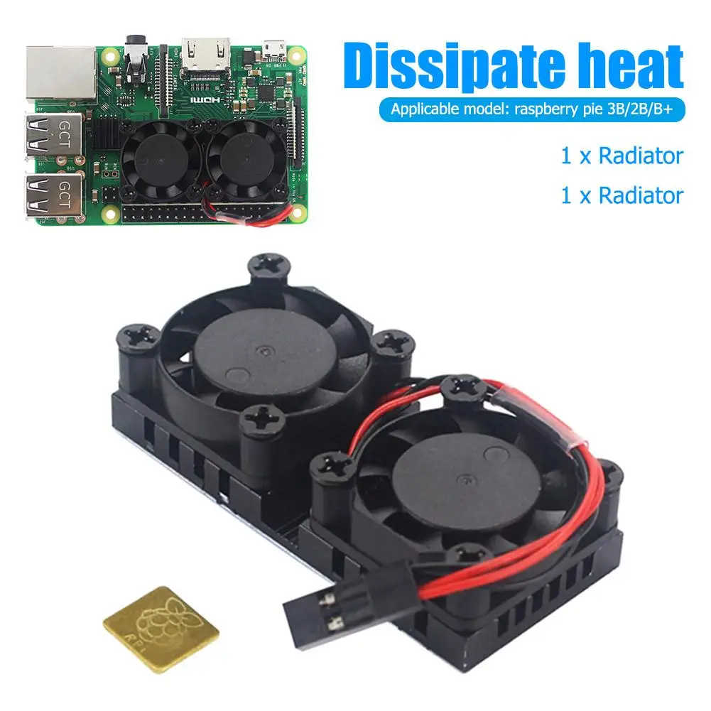 

Dual Fans Mini Radiator Copper Heatsink PC Case Cooler Oil-retaining Structure and Pure Aluminium for Raspberry Pi 3B/2B/B+