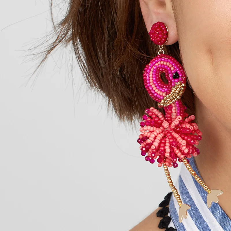 

Joolim Jewelry Wholsale Big Pink Bead Bird Dangle Earring Statement Earring Wholesale
