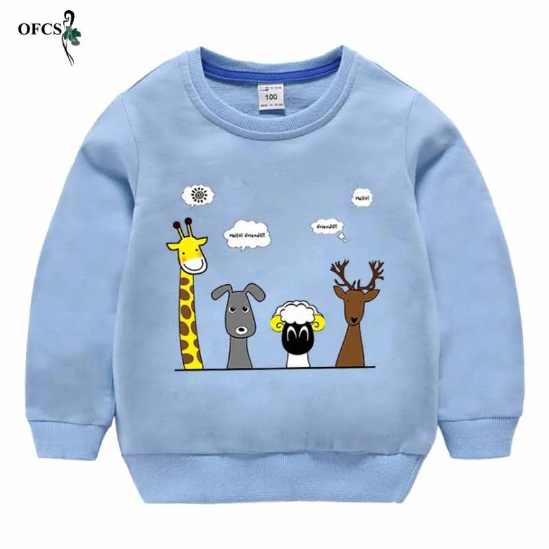 Sky blue Детская модная одежда из флиса с принтом животных осенний свитер с длинными рукавами для отдыха пальто с круглым воротником для мальчиков и девочек Розничная - Цвет: Sky blue