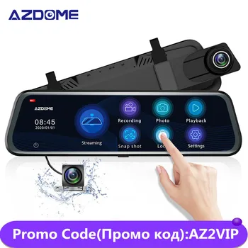 

AZDOME 10'' PG12 Touch Screen 1080P Car DVR Camera Streaming Media Dash Cam Dual Lens Night Vision Rearview Mirror Support GPS