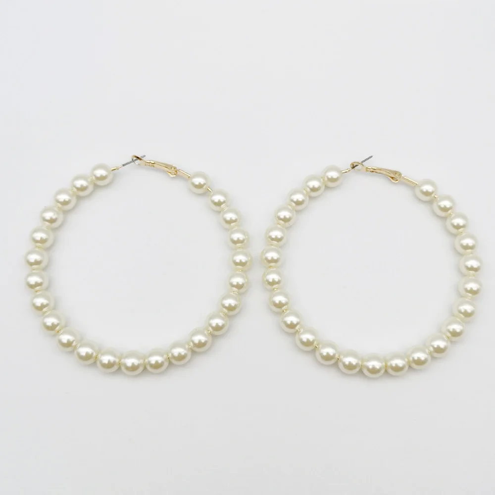 Женские Элегантные Круглые круглые серьги-кольца с белым жемчугом, большие жемчужные круглые серьги, модные ювелирные изделия - Окраска металла: Gold big