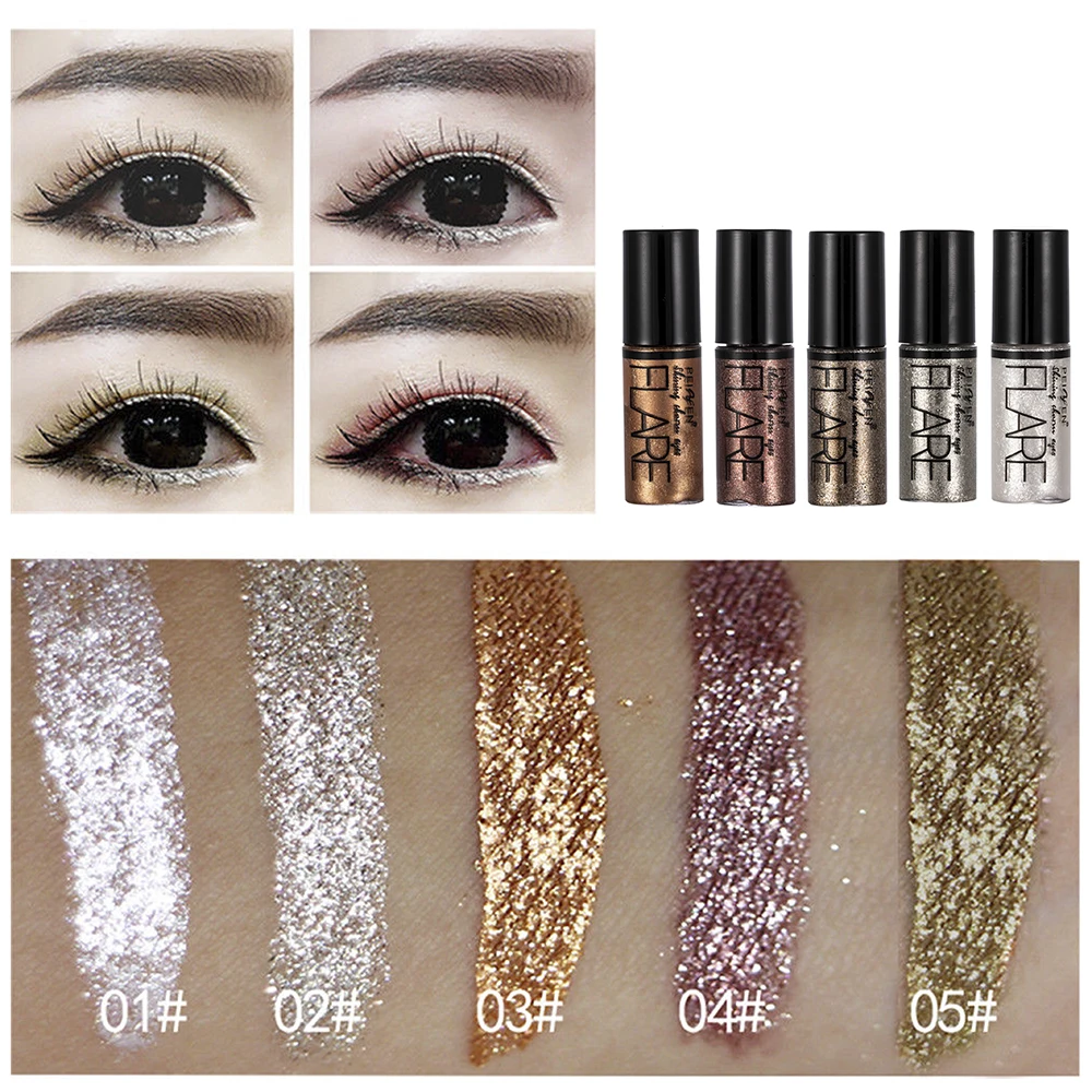 5 Color Metallic Shiny Eyeshadow Glitter Liquid Eyeliner Makeup Eye Liner Pen-Waterproof Makeup Pigment Eyeshadow Palette