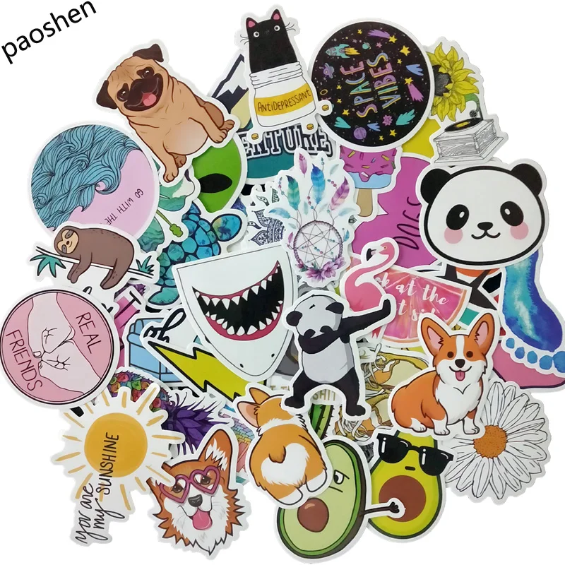 

50pcs VSCO Girl Simple Cartoon Cute Kawaii Sticker Children Toy Stickers Waterproof DIY Portable Bicycle Helmet Car Stickers
