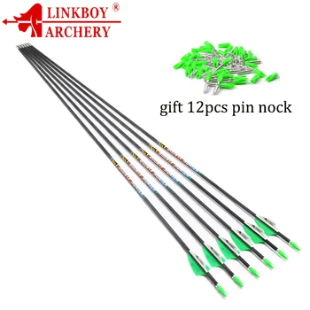 

6/12pcs Linkboy Archery Carbon Arrows Spine400-700 ID3.2mm 120gr Tips 1.75inch Arrow Vanes for Recurve Bow Hunting Shooting