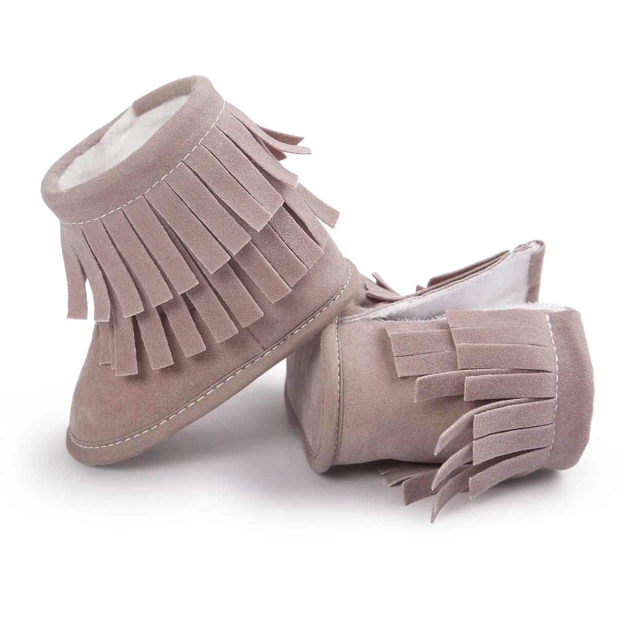 Зимняя обувь для новорожденных девочек; зимняя мягкая подошва; Плюшевые ботинки с кисточками