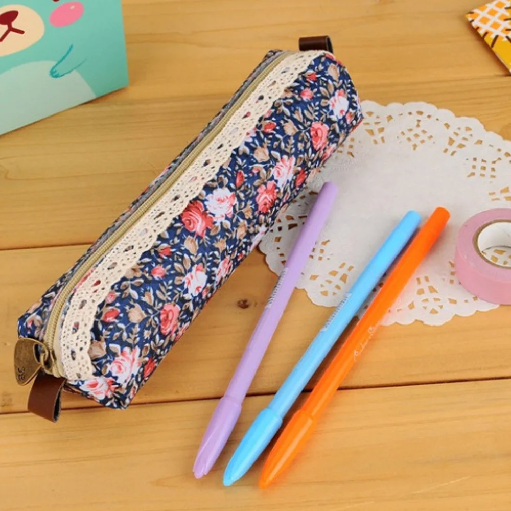 Холщовые сумки-карандаши с милым цветком, Цветочная ручка, сумка для канцелярских принадлежностей, чехол-органайзер для школы, офиса, детей, студентов, взрослых