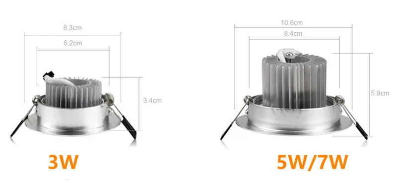 3W 5W 7W Ceiling Lamp Recessed Downlight Dimmable Led Spot Bulb