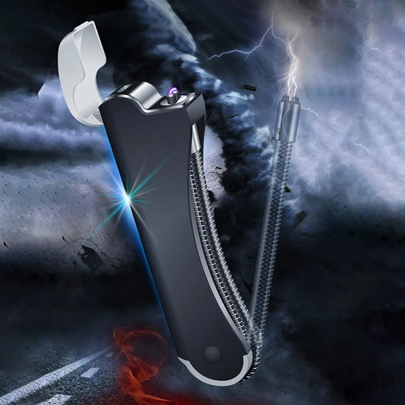 Двойное использование электрическая зажигалка с подключением к USB длинный 360 вращение металлический шланг зажигалки для электронных сигарет ветрозащитная плазменная дуговая импульсная зажигалка