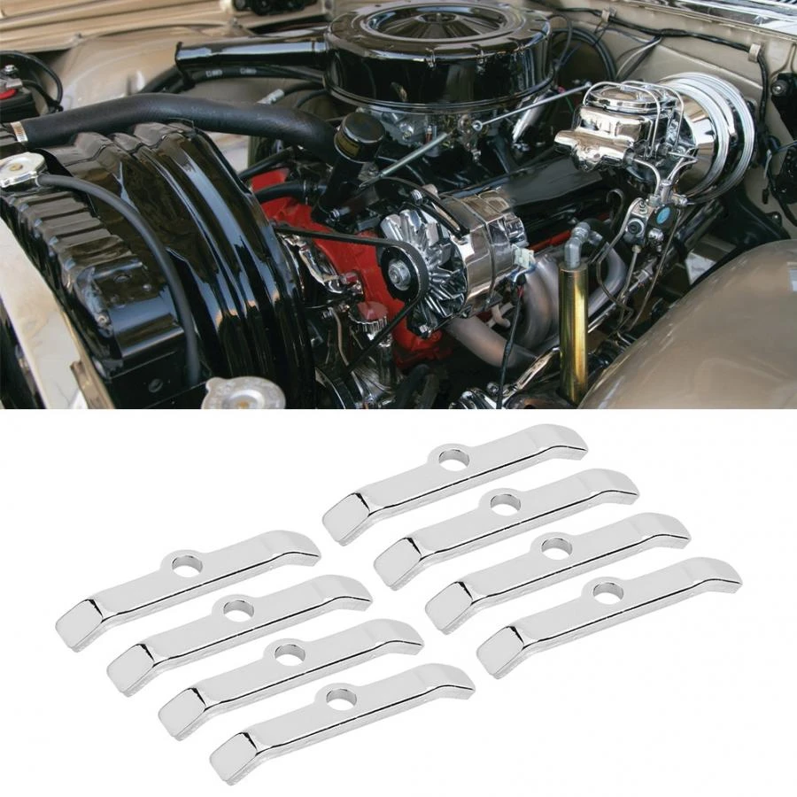 Valve Cover Bars 8pcs Chrome Valve Cover Hold-Down Tabs Spreader Bars Fit for Chevy 283 305 327 350 Silver 