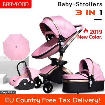 

Free ship!Babyfond Baby Newborn 3 in 1 baby stroller European Pram Suit for Lying and Seat leather two-way shock send umbrella