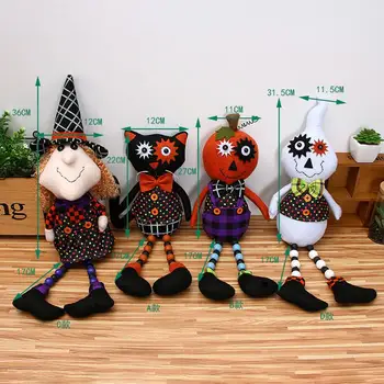 

Halloween Ornaments Kids Gifts Cute Witch White Ghost Black Cat Pumpkin Cartoon Plush Doll Toy Home Party Tabletop Decorations