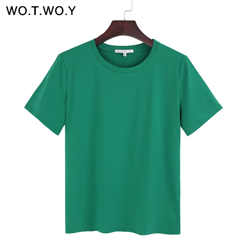 2018 Summer Cotton T Shirt Women Loose Style Solid Tee Shirt Female Short Sleeve Top Tees O-Neck T-shirt Women