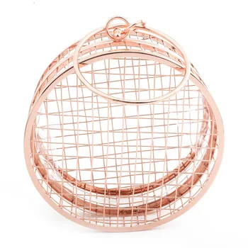 

Hollow Metal Round Women Shoulder Bag Gold Cages Round Clutch Evening Ladies Luxury Wedding Party CrossBody Purse Handbag
