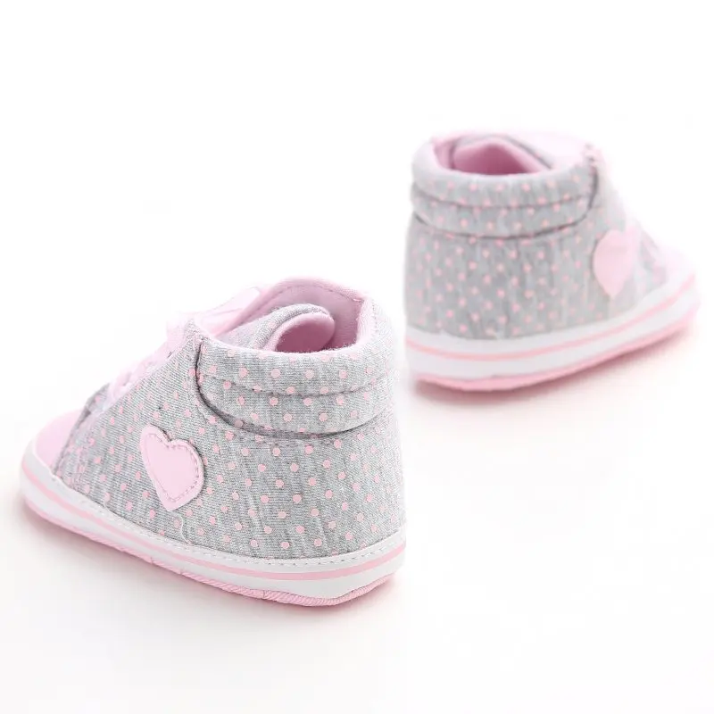 New Classic Infant Newborn Baby Girls Polka Dots Heart Autumn Lace-Up First Walkers Sneakers Shoes Toddler Casual Shoes