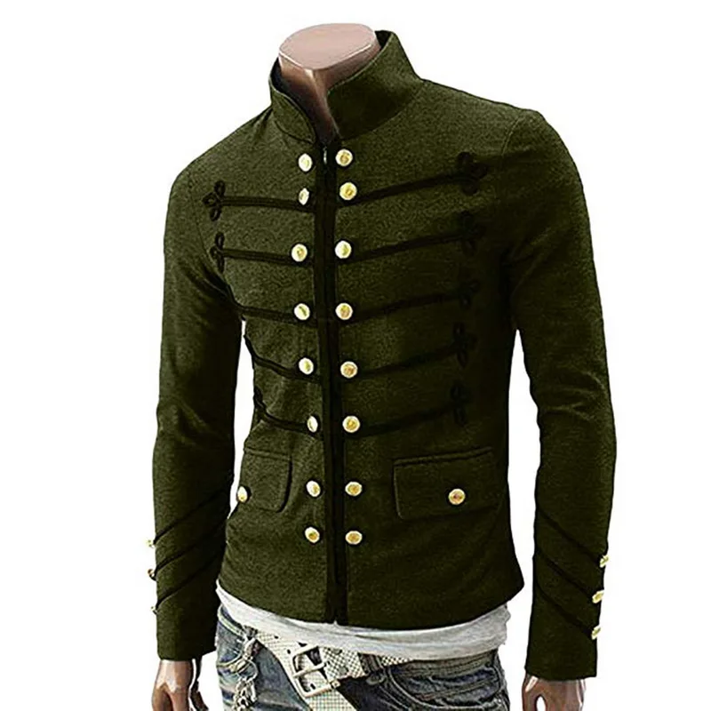 Men's Stand-Up Collar Gothic Jacket Coats Double Button Decorated Coats Uniform Costume Praty Coat Outwears Casual Streetwears