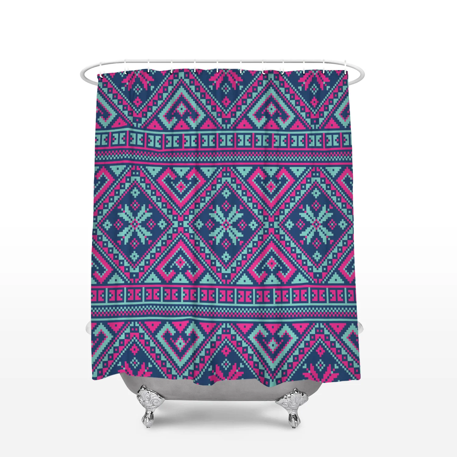 Christmas Theme Scandinavian Style Snowflake Pattern Shower Curtain Decor with Hooks Waterproof