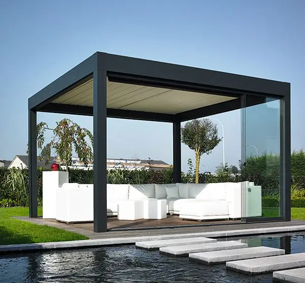 Aluminium Electric Waterproof Garden Opening Louvered Roof Outdoor Patio Gazebo Archs Bioclimatic Pergola with Side Screen
