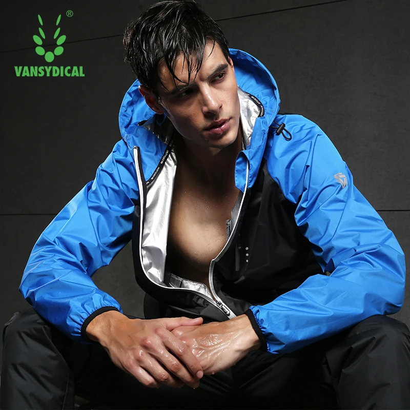 VANSYDICAL куртка для бега, мужская спортивная одежда с капюшоном, мужская спортивная одежда для спортзала, фитнеса, тренировок, топы для потери веса, потливость, спортивные рубашки для сауны