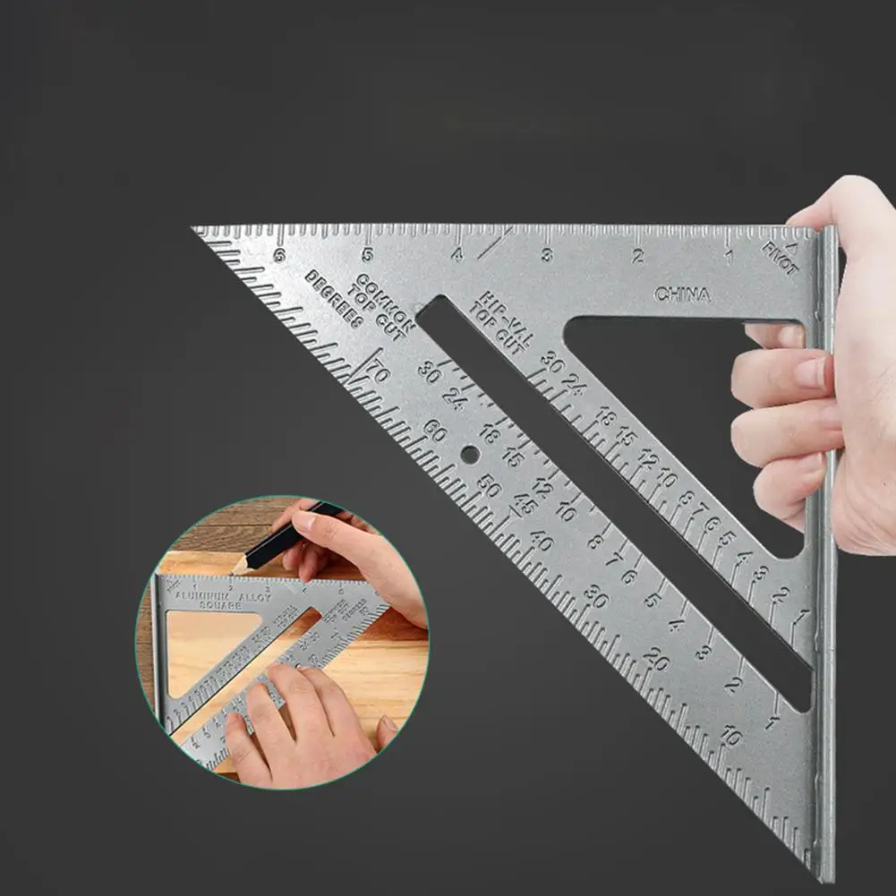 Escuadra de medición de carpintero, regla triangular de aleación de aluminio, ángulo grueso de 90 grados
