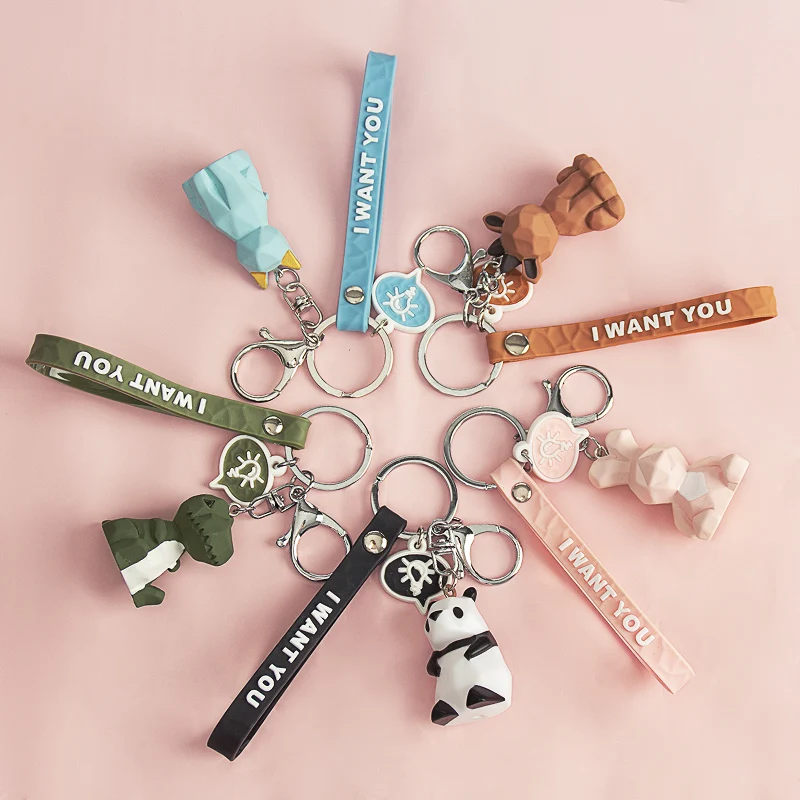 Cartoon Animal Keychain Green Dinosaur Blue Unicorn Pink Rabbit Panda Red Fox Resin Pendant Bag Car Keyring Girl Boy Couple Gift 5