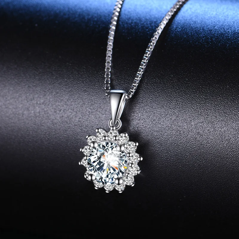 

BOEYCJR 925 Silver Sun flower 0.6ct F color Moissanite VVS Elegant Wedding Pendant Necklace for Women Anniversary Gift
