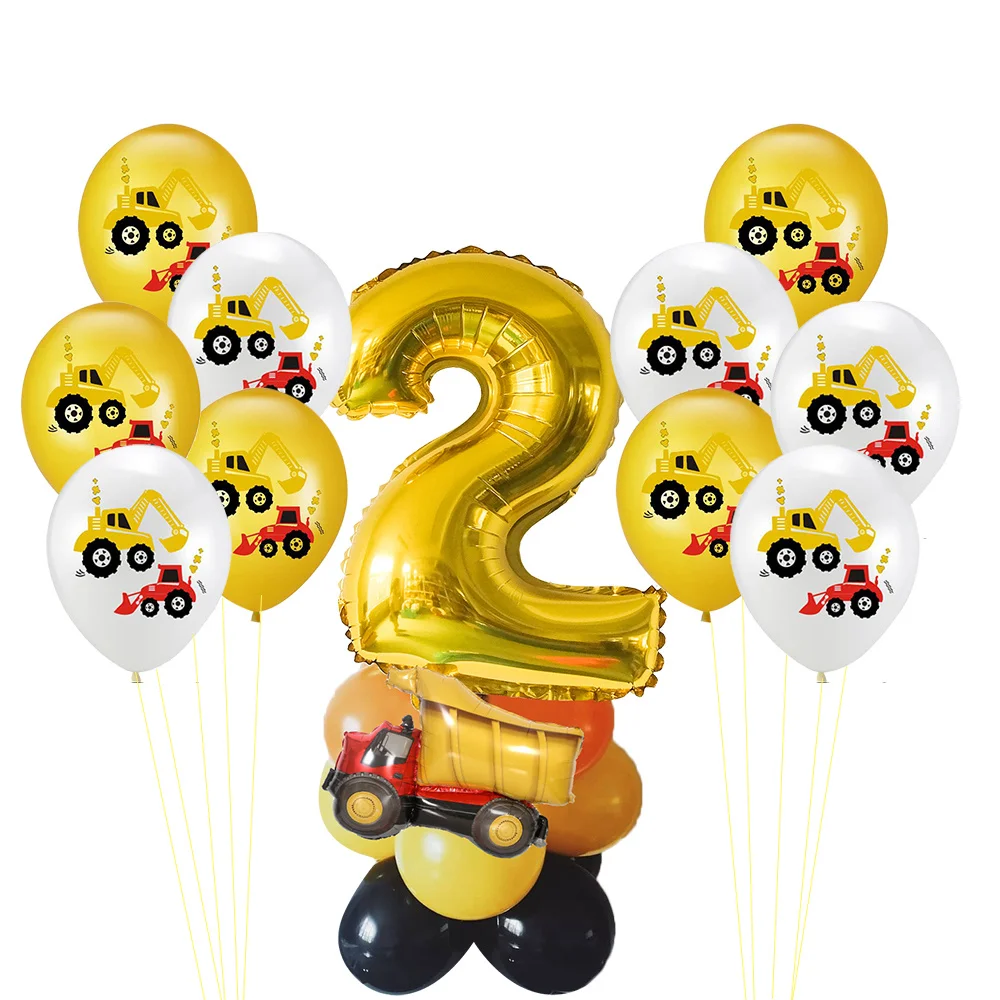 1set Construction Bulldozer Series Disposable Tableware Paper Cups Plates Truck Balloons For Boy's Birthday DIY Party Decoration 