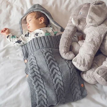 

Baby Knitted Blanket Soft Thick Sleeping Bag Warm Winter Cotton Envelope Newborn Swadding Wrap Stroller Accessories Sleepsacks