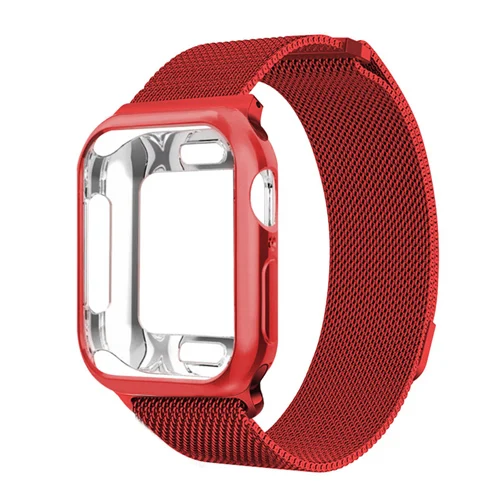 Чехол для часов для Apple Watch band 5 4 3 correa iwatch 42 мм 38 мм 44 мм 40 мм Миланский Браслет из нержавеющей стали - Цвет ремешка: Red