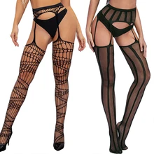 Senhora moda sexy feminino estilista rendas collants coxa alta sobre o joelho meias compridas + suspender garter belt nightclub meia calça