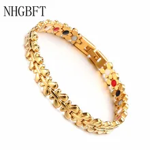 NHGBFT золотой цвет Магнитные браслеты для здоровья для мужчин из чистой нержавеющей стали лечебные браслеты ювелирные изделия Прямая поставка