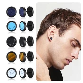 

ASSORTED COLORS MENS EARRING SCREW STUD RETRO STAINLESS STEEL PLUG BARBELL EARRINGS STUDS (PAIR OF) 10MM