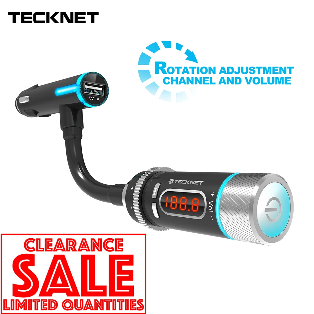 TeckNet 5 В/1A USB Автомобильное зарядное устройство с Hi-Fi fm-передатчиком Bluetooth громкой связи FM модулятор телефон зарядное устройство в автомобиле для iPhone Xiomi
