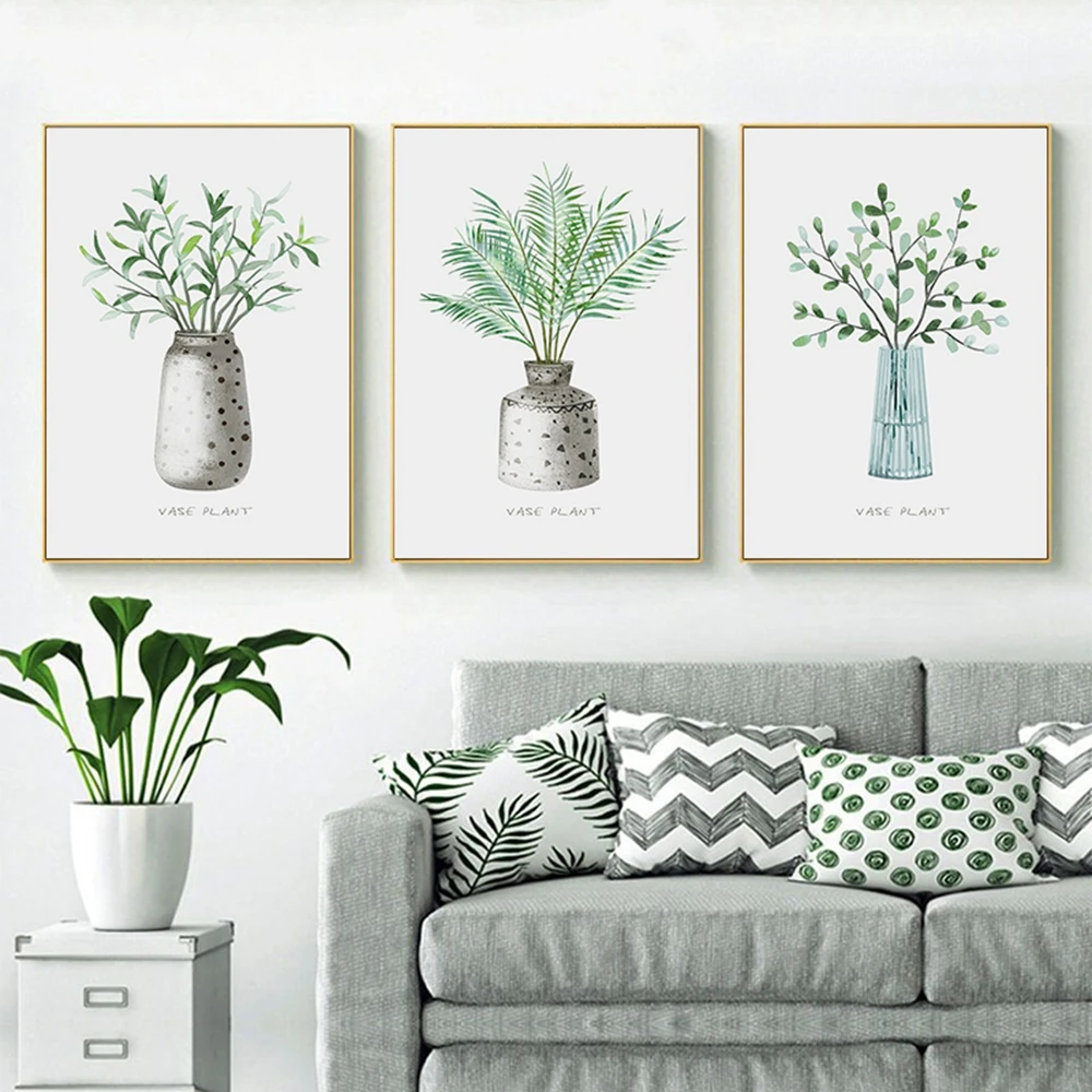 

Nordic Green Plants Pot Plant Wall Art Canvas Poster Print Canvas Painting Decorative For Living Room Home Decor Poster