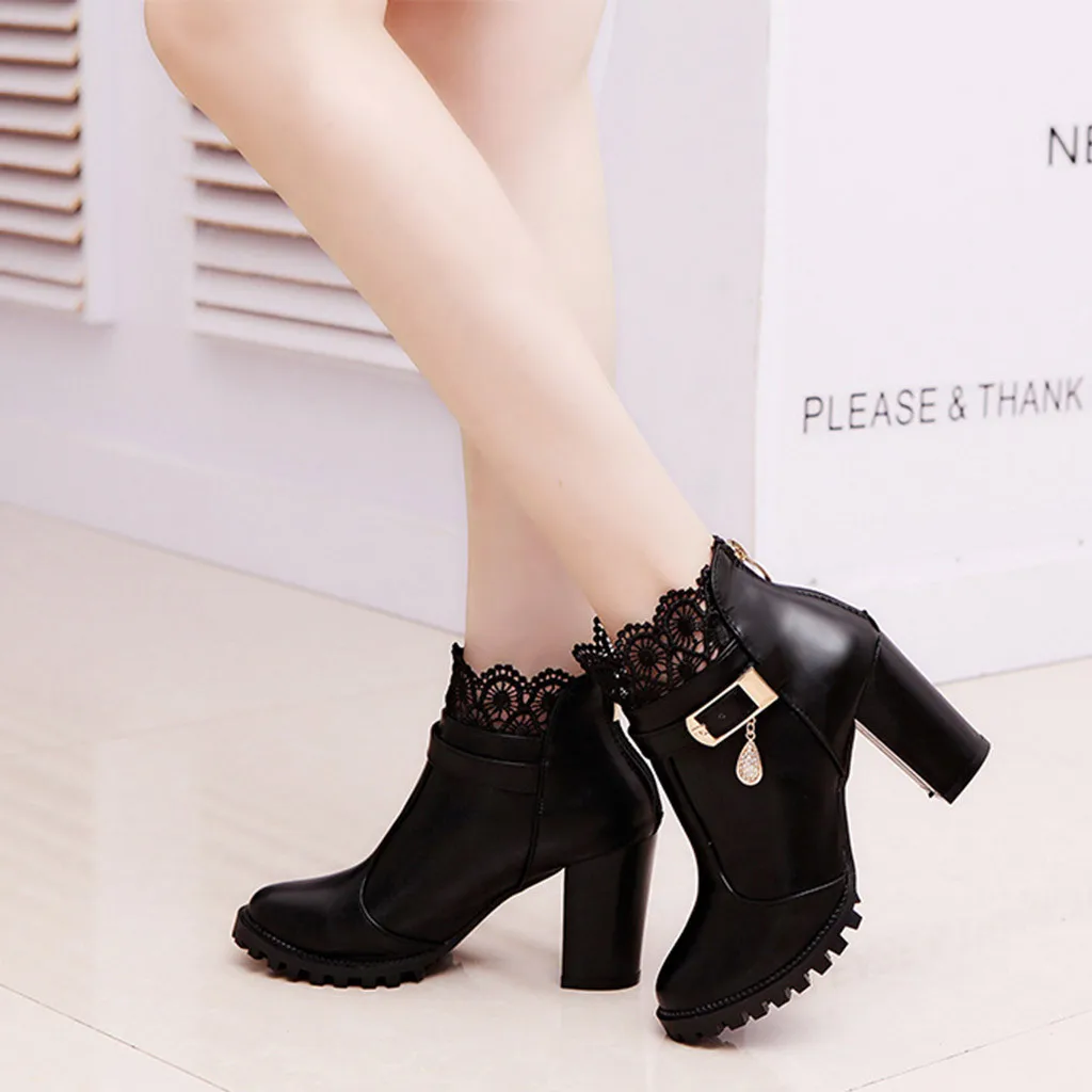 Женские ботинки на высоком каблуке; обувь для вечеринок; Новая модная обувь; zapatos de mujer; готические черные зимние сапоги; женские сапоги на квадратном каблуке; bota feminina
