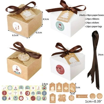 

24 Sets Christmas 1-24 Advent Calendar Kraft Paper Candy Box with Tags Stickers D0LD