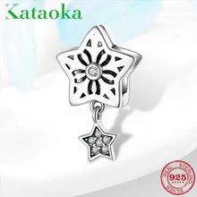Дизайн стерлингового серебра 925 ажурные звезды Висячие Бусы-клипсы подходят оригинальные женские шармы отражающие браслет Изготовление ювелирных изделий