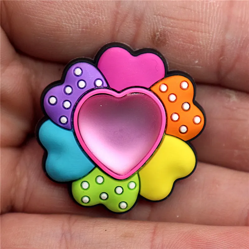 1pcs High Imitation Shoe Charms Colorful Heart-shaped Shoe Buckles Original Accessory fit Bracelets Croc JIBZ Kids Gifts F-ZBX20