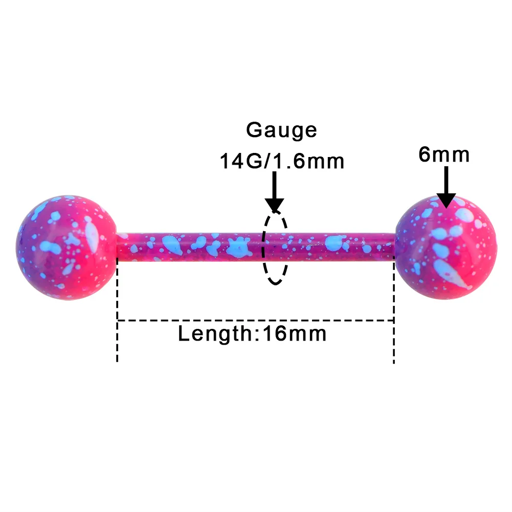Боди Панк 5 шт. розовые фиолетовые акриловые шарики штанга для языка Splatter 316L бар из нержавеющей стали кольцо для пирсинга языка