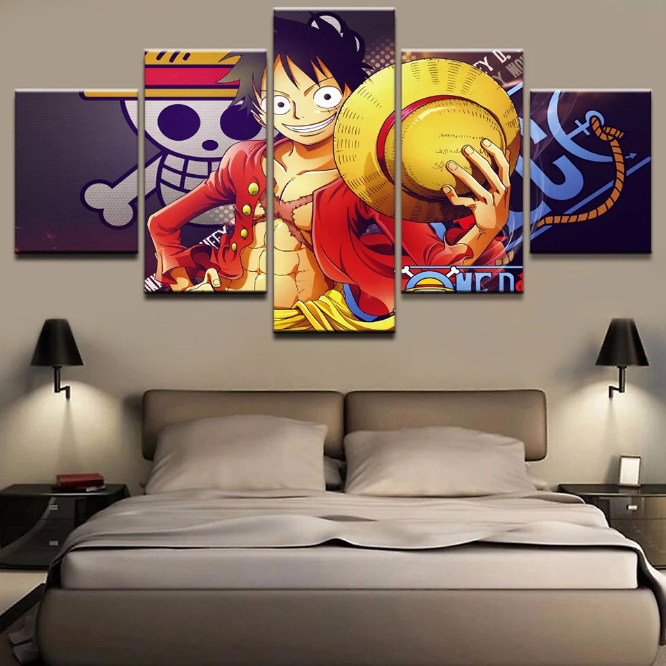 

Home Decor Pictures Living Room Wall HD 5 Panel Japanese Anime One Piece Art Painting Printed Canvas Modular Poster Framework