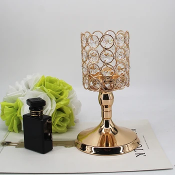 

2pcs Metal Crystals Candle Holder Big Candlestick Gold Plated Wedding Center Centerpiece Romantic Home Table Decoration