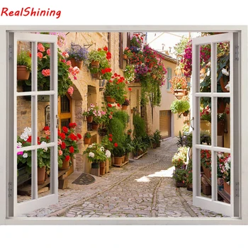 

5D Diy Diamond Painting Cross Stitch full Square/round Diamond Embroidery Town scenery outside the window room Decor H2437
