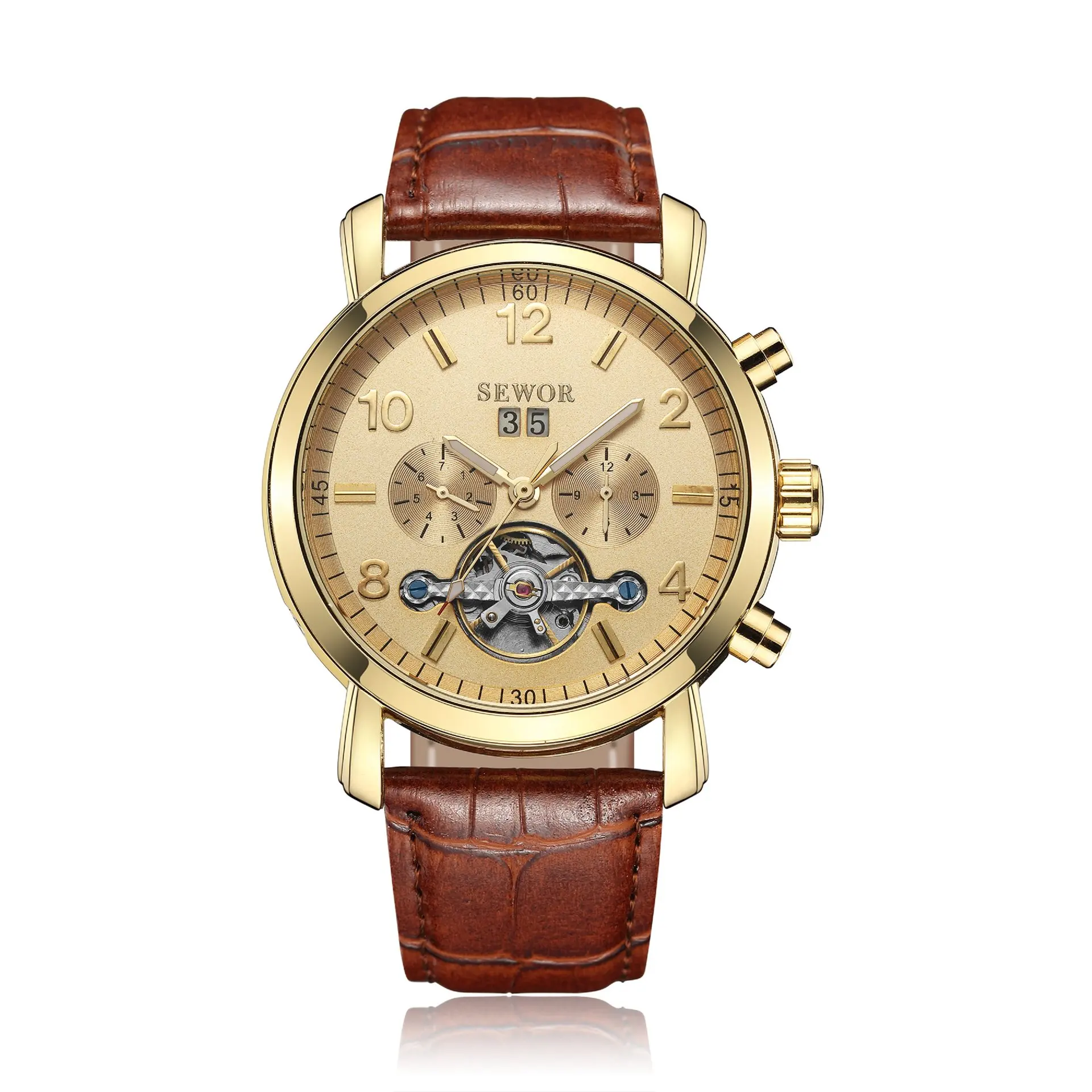 

Alloy Fully Automatic Machinery Flywheel Table sewor Leather Strap Watch