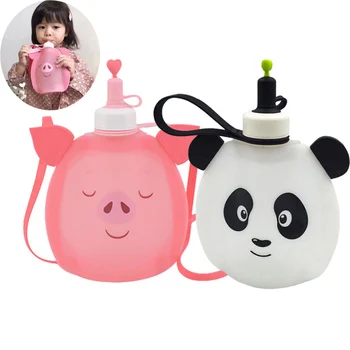 

Child Panda Silicone Water Bottle Collapsible Leak Proof Pig Folding Kettle Kids Outdoor Sports TB Sale