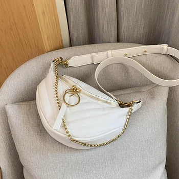 

2020 Women Famous Brand Female Chain Bags Women Fahsion v-line black Waist Bag PU Leather Crossbody Chest HandBag
