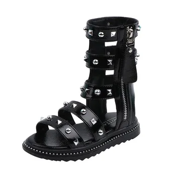 

Fashion Rivets Kids Gladiator Sandals Girls Summer Shoes PU Leather High Sandals For Girls Size 26-36